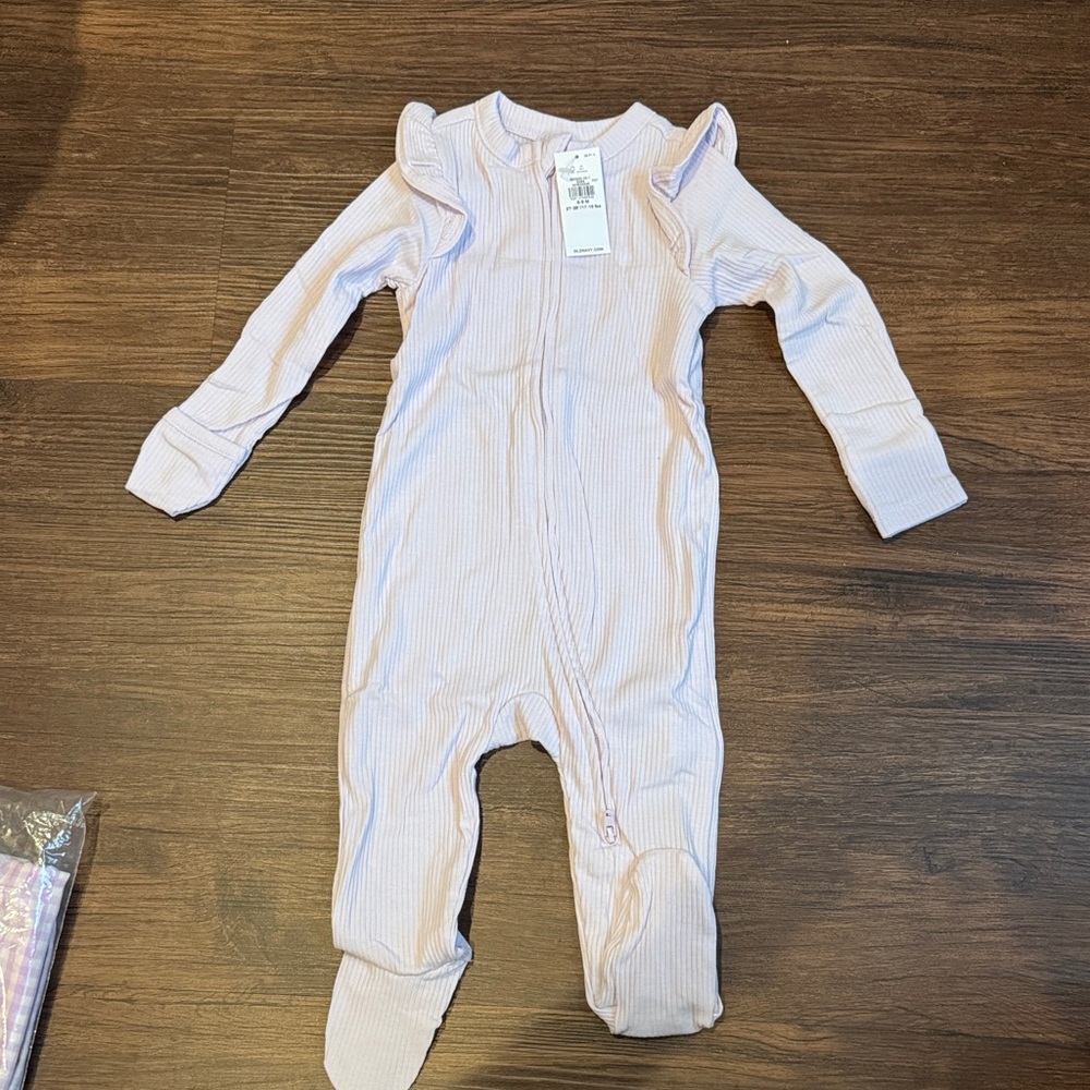 Old Navy Light Pink Ribbed Footed One-Piece Romper